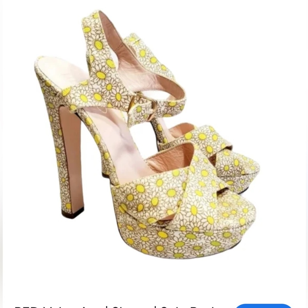 RED Valentino Yellow and Cream Daisy Platform Sandals